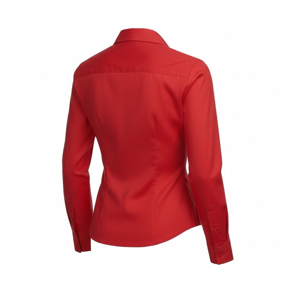 French Connection Red Button Down Blouse Womens M Fitted Stretch Office - Picture 2 of 6